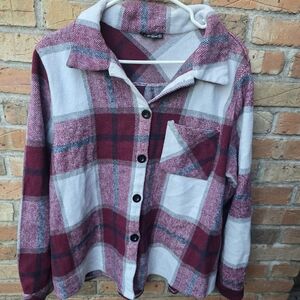 1clique Plaid Cardigan - Burgundy and White